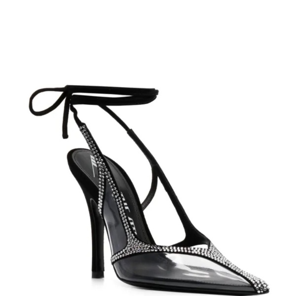 •Runs small fits like an US 8•The Attico Black Heels with Rhinestone Accents
